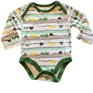 JOHN DEERE Long Sleeve Onesie Bodysuit with Tractors and Hay - 6M